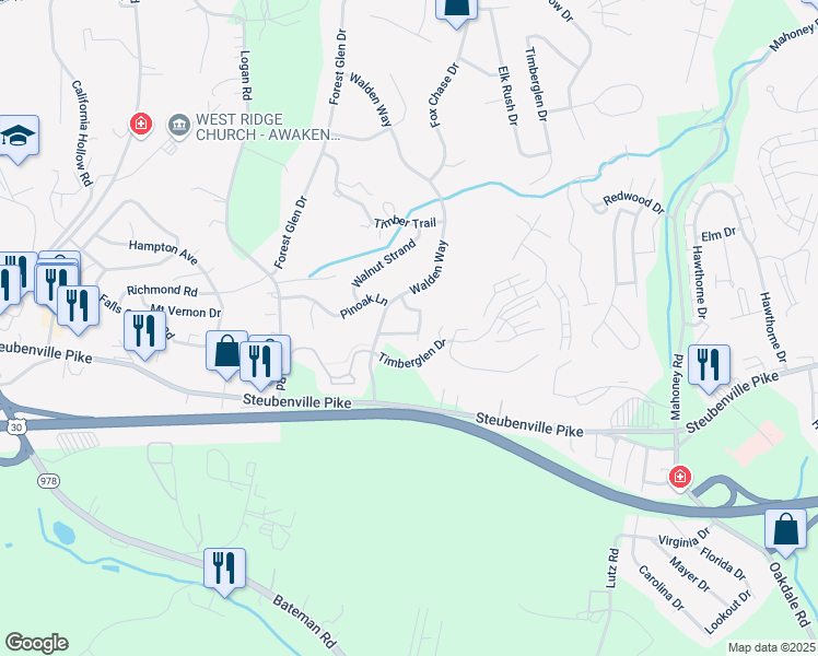 map of restaurants, bars, coffee shops, grocery stores, and more near 906 Bayberry Lane in Imperial