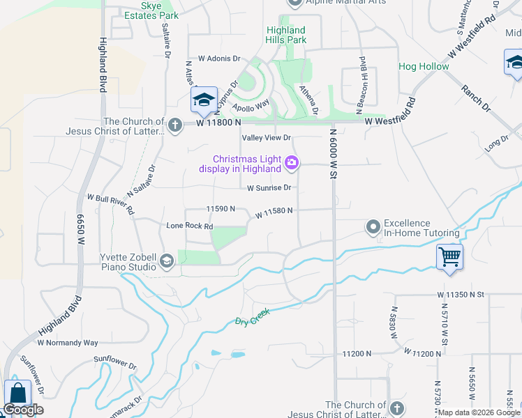 map of restaurants, bars, coffee shops, grocery stores, and more near 6192 Ridge Road in Highland