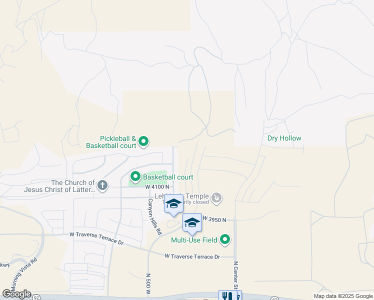 map of restaurants, bars, coffee shops, grocery stores, and more near 4425 Braiken Ridge Drive in Lehi