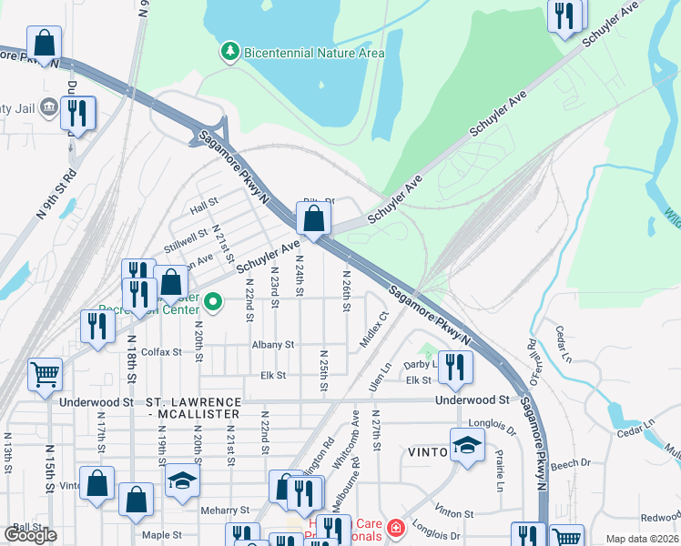 map of restaurants, bars, coffee shops, grocery stores, and more near 2365-2387 Sagamore Pkwy N in Lafayette