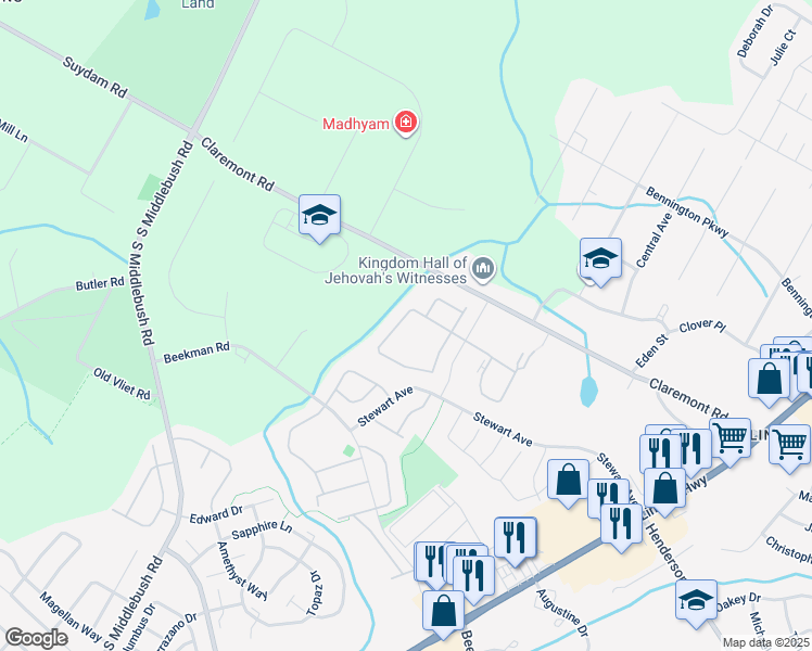 map of restaurants, bars, coffee shops, grocery stores, and more near 112 Pear Tree Lane in Franklin Township