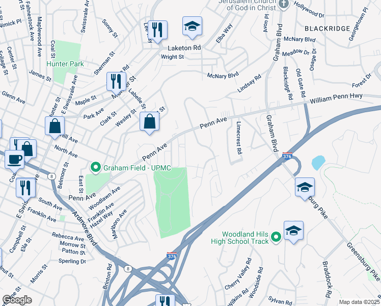 map of restaurants, bars, coffee shops, grocery stores, and more near 7251 Beacon Hill Drive in Pittsburgh
