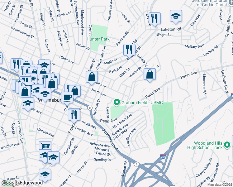 map of restaurants, bars, coffee shops, grocery stores, and more near 1302 Clark Street in Pittsburgh