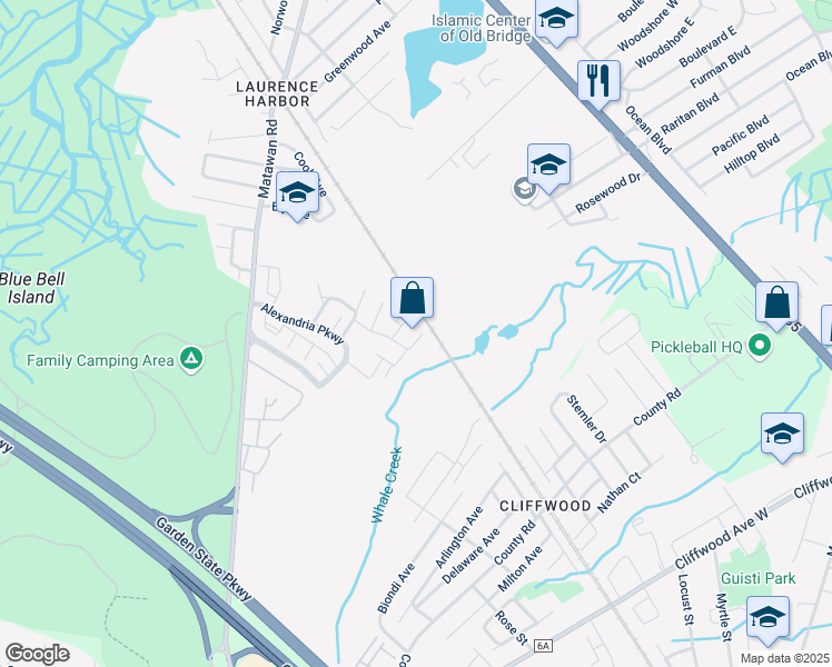 map of restaurants, bars, coffee shops, grocery stores, and more near 18 Hanna Lane in South Amboy