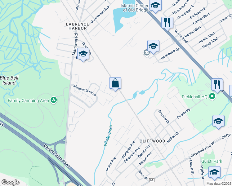 map of restaurants, bars, coffee shops, grocery stores, and more near 18 Hanna Lane in South Amboy