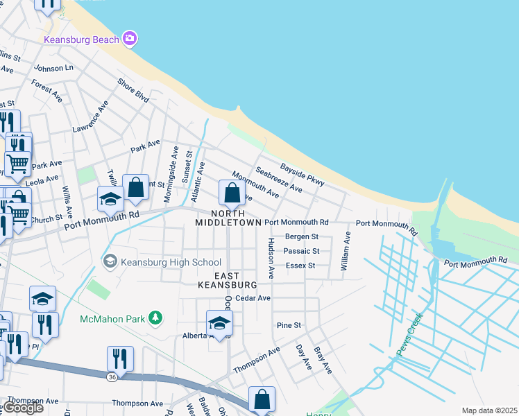 map of restaurants, bars, coffee shops, grocery stores, and more near 57 Ideal Avenue in North Middletown