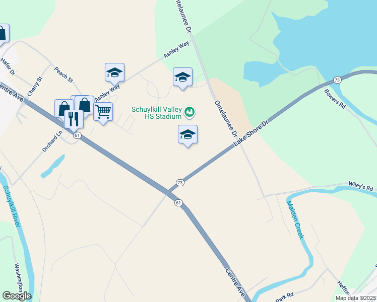 map of restaurants, bars, coffee shops, grocery stores, and more near 929 Lake Shore Drive in Leesport