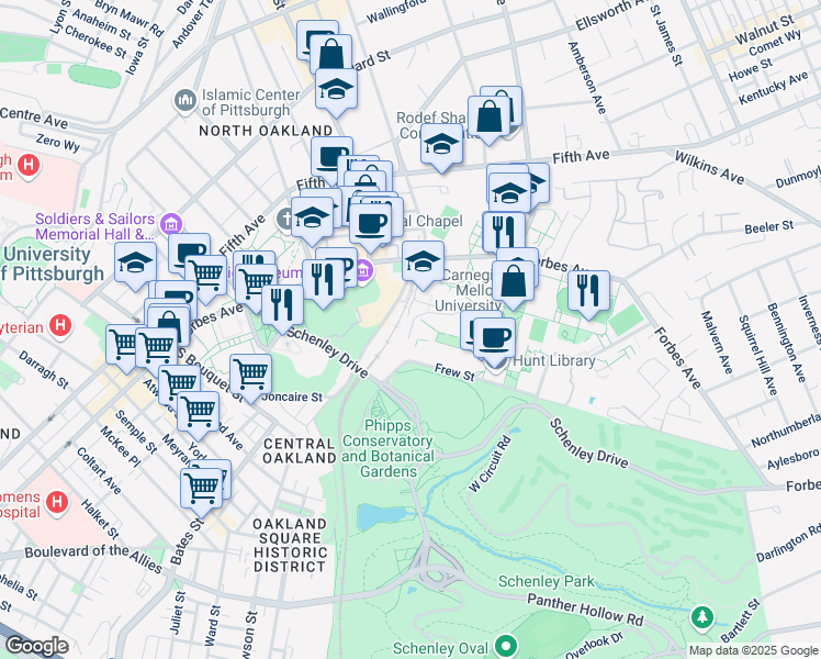 map of restaurants, bars, coffee shops, grocery stores, and more near 365 Hamerschlag Drive in Pittsburgh