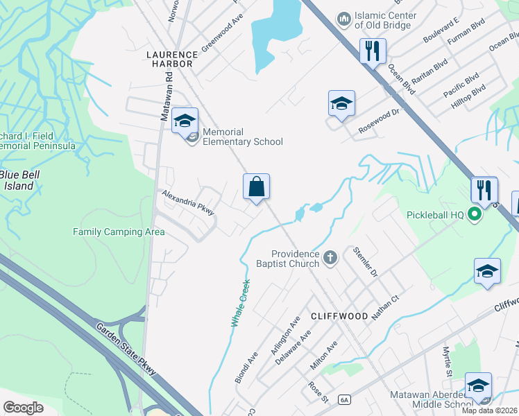 map of restaurants, bars, coffee shops, grocery stores, and more near 17 Hanna Lane in South Amboy