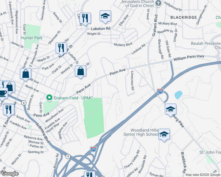 map of restaurants, bars, coffee shops, grocery stores, and more near 7243 Beacon Hill Drive in Pittsburgh