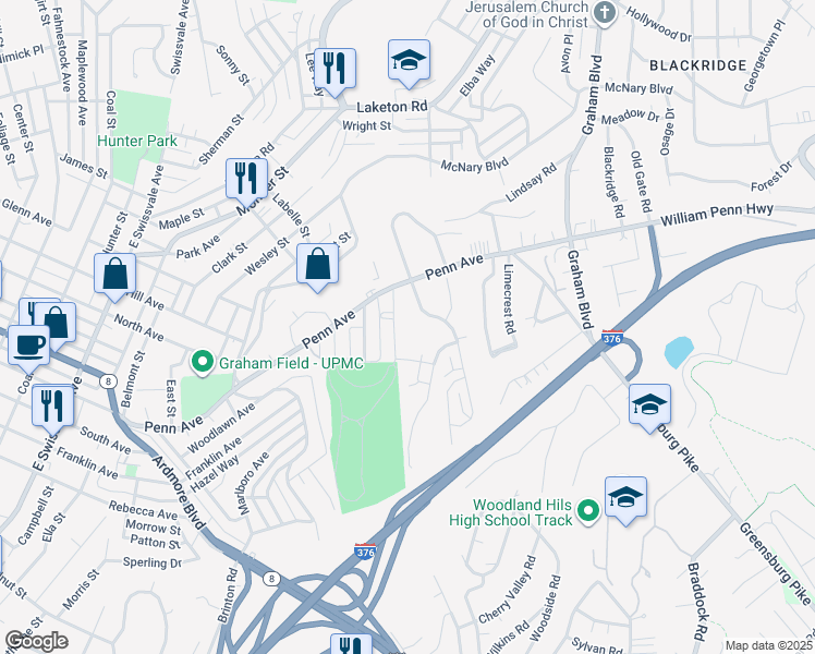 map of restaurants, bars, coffee shops, grocery stores, and more near 7251 Beacon Hill Drive in Pittsburgh