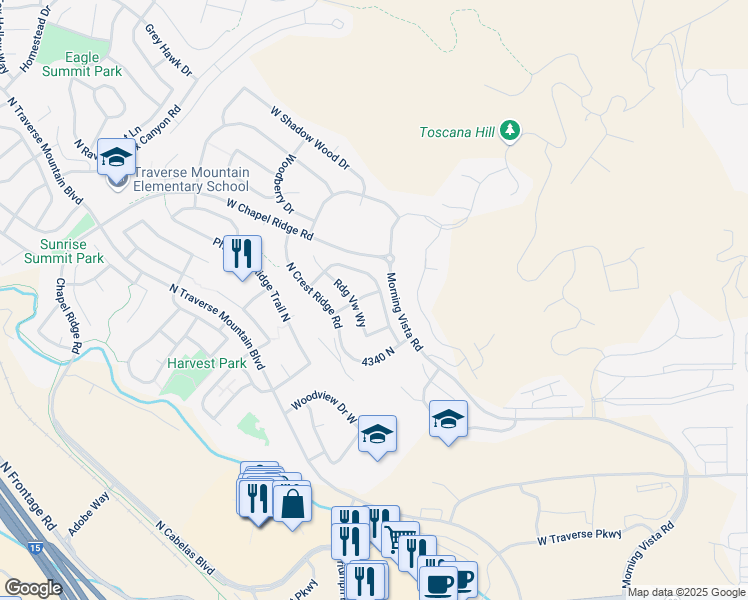 map of restaurants, bars, coffee shops, grocery stores, and more near 4459 North Deer Ridge Trail in Lehi