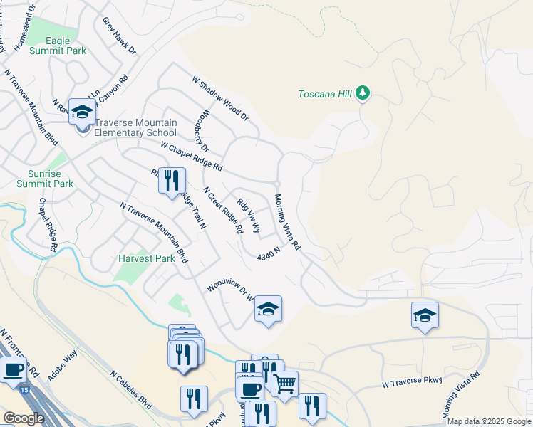 map of restaurants, bars, coffee shops, grocery stores, and more near 4459 North Deer Ridge Trail in Lehi