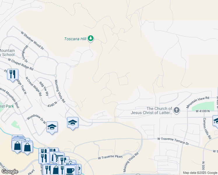 map of restaurants, bars, coffee shops, grocery stores, and more near 4452 North Summer View Drive in Lehi