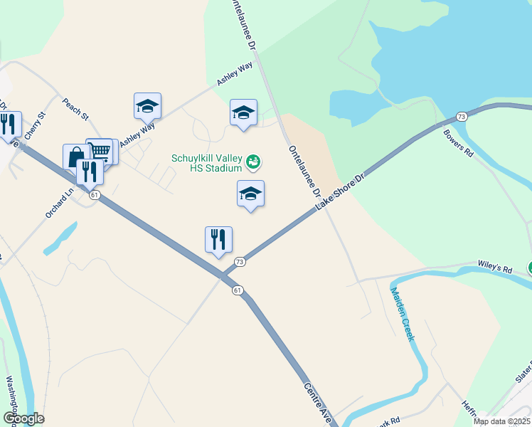 map of restaurants, bars, coffee shops, grocery stores, and more near 929 Lake Shore Drive in Leesport