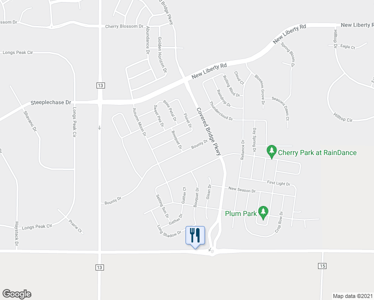 map of restaurants, bars, coffee shops, grocery stores, and more near 1716 Bounty Drive in Windsor