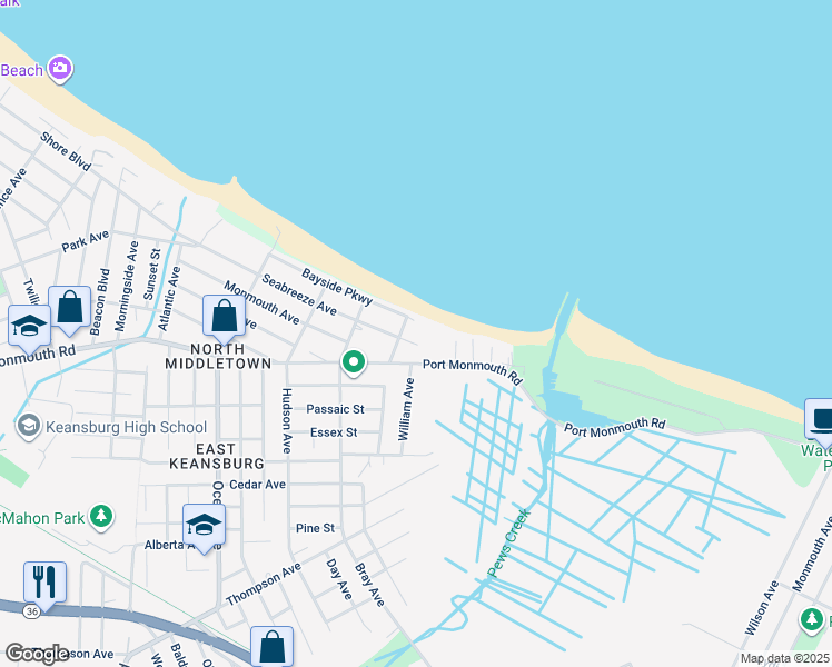 map of restaurants, bars, coffee shops, grocery stores, and more near 267 Seabreeze Avenue in Middletown