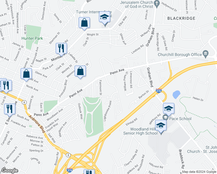 map of restaurants, bars, coffee shops, grocery stores, and more near 7251 Beacon Hill Drive in Pittsburgh