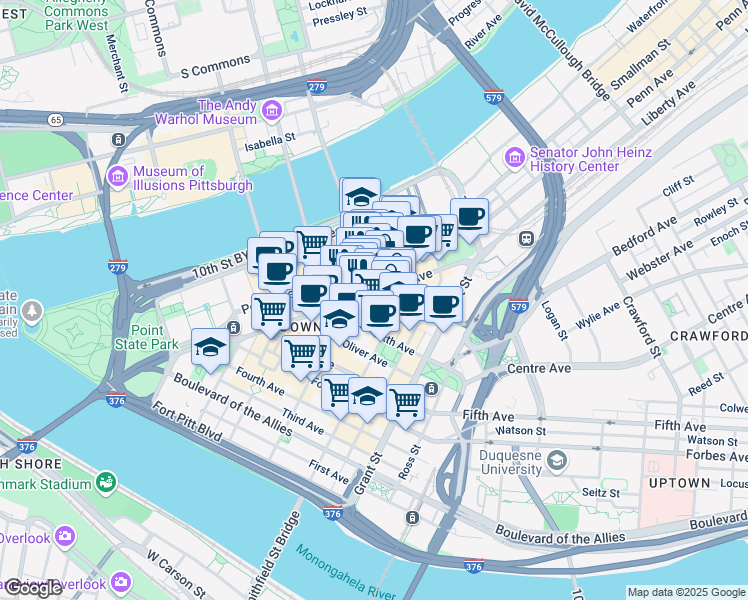 map of restaurants, bars, coffee shops, grocery stores, and more near 820 Liberty Avenue in Pittsburgh
