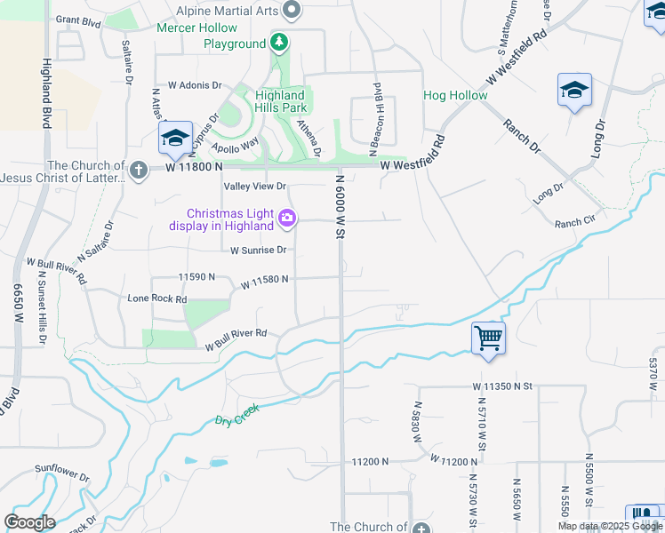 map of restaurants, bars, coffee shops, grocery stores, and more near 11584 North 6000 West in Highland