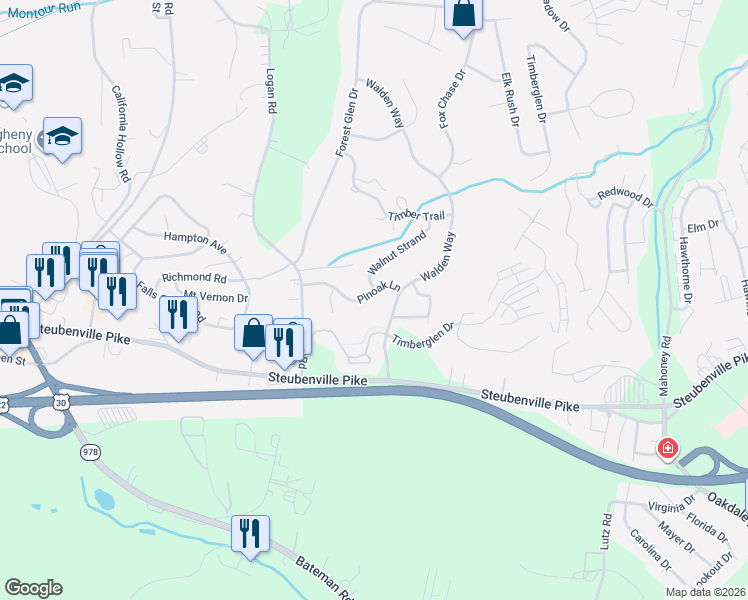 map of restaurants, bars, coffee shops, grocery stores, and more near 121 Pinoak Lane in Imperial