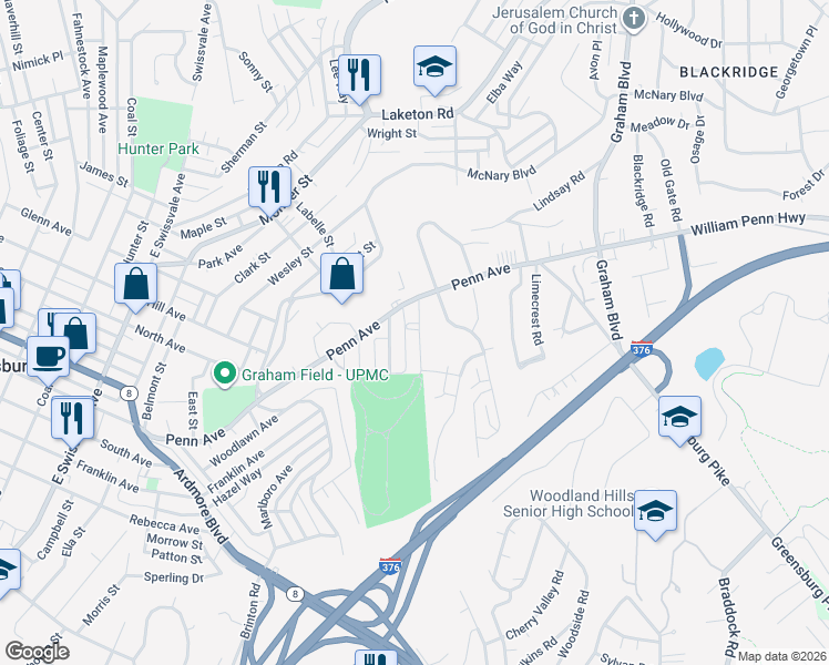 map of restaurants, bars, coffee shops, grocery stores, and more near 12 Harvest Way in Pittsburgh