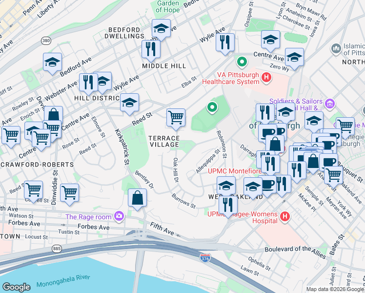 map of restaurants, bars, coffee shops, grocery stores, and more near 2532 Wadsworth Street in Pittsburgh