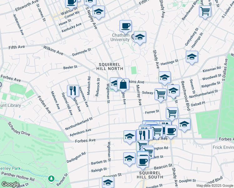 map of restaurants, bars, coffee shops, grocery stores, and more near 5604 Solway Street in Pittsburgh