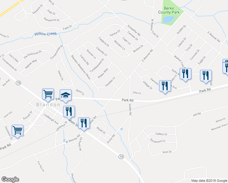 map of restaurants, bars, coffee shops, grocery stores, and more near 218 East Wesner Road in Blandon