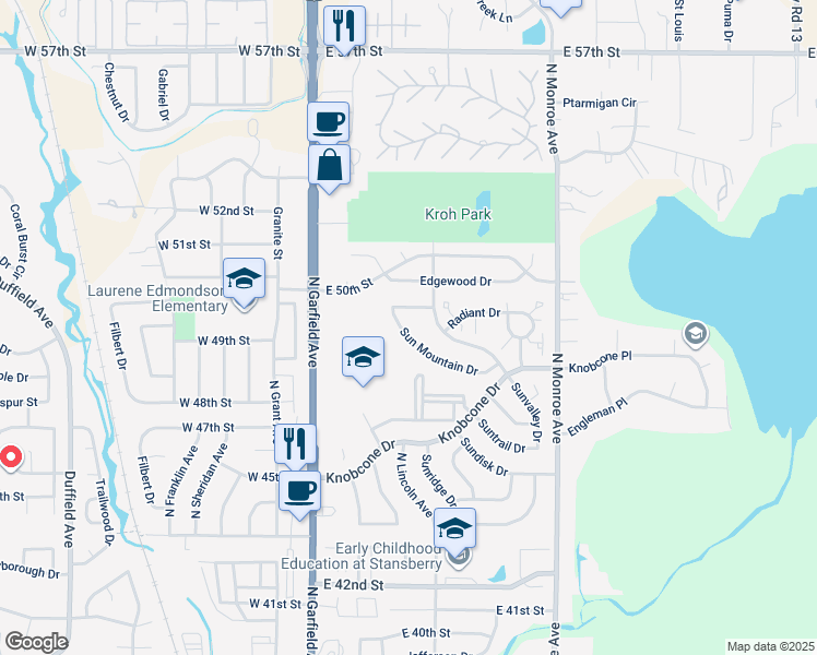 map of restaurants, bars, coffee shops, grocery stores, and more near 323 Sun Mountain Drive in Loveland