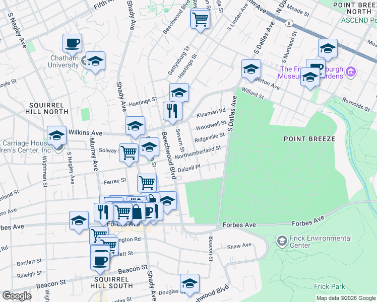 map of restaurants, bars, coffee shops, grocery stores, and more near 1454 Barnsdale Street in Pittsburgh