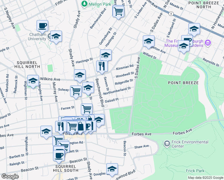map of restaurants, bars, coffee shops, grocery stores, and more near 1454 Barnsdale Street in Pittsburgh