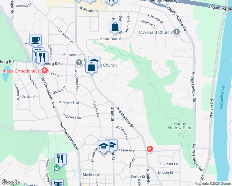 map of restaurants, bars, coffee shops, grocery stores, and more near 134 Creighton Road in West Lafayette