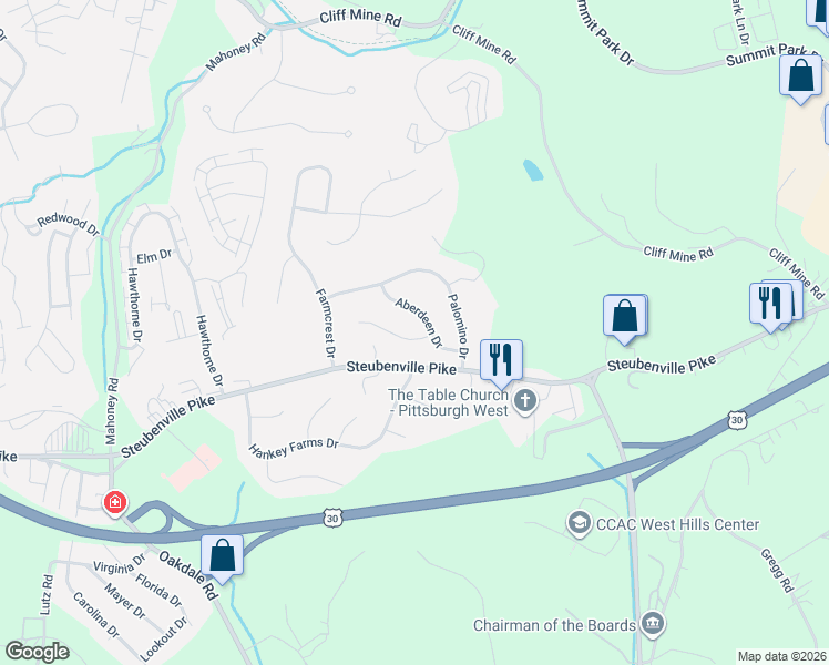 map of restaurants, bars, coffee shops, grocery stores, and more near 110 Persian Drive in Oakdale