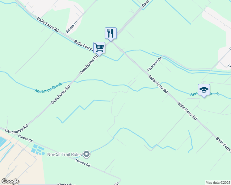 map of restaurants, bars, coffee shops, grocery stores, and more near 5400 Balls Ferry Road in Anderson