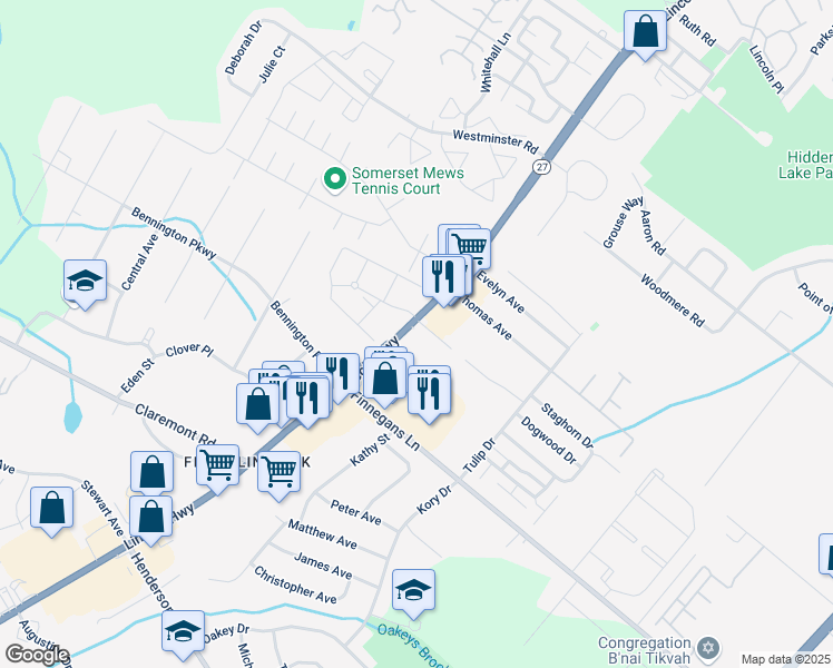 map of restaurants, bars, coffee shops, grocery stores, and more near 2818 New Jersey 27 in North Brunswick Township