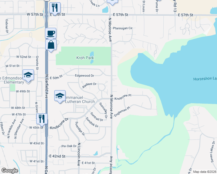 map of restaurants, bars, coffee shops, grocery stores, and more near 4950 County Road 13E in Loveland