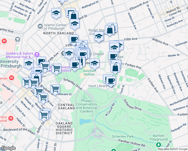 map of restaurants, bars, coffee shops, grocery stores, and more near 365 Hamerschlag Drive in Pittsburgh