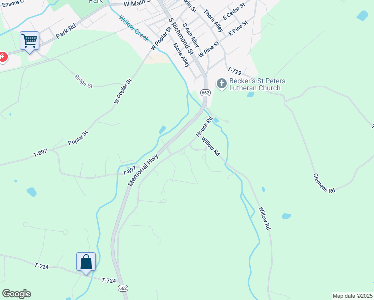 map of restaurants, bars, coffee shops, grocery stores, and more near 127 Houck Road in Berks County