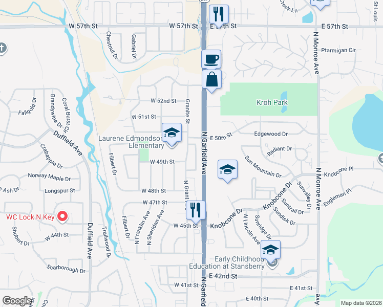 map of restaurants, bars, coffee shops, grocery stores, and more near 4927 Basswood Drive in Loveland
