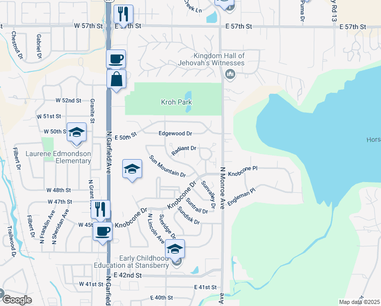 map of restaurants, bars, coffee shops, grocery stores, and more near 520 Radiant Drive in Loveland