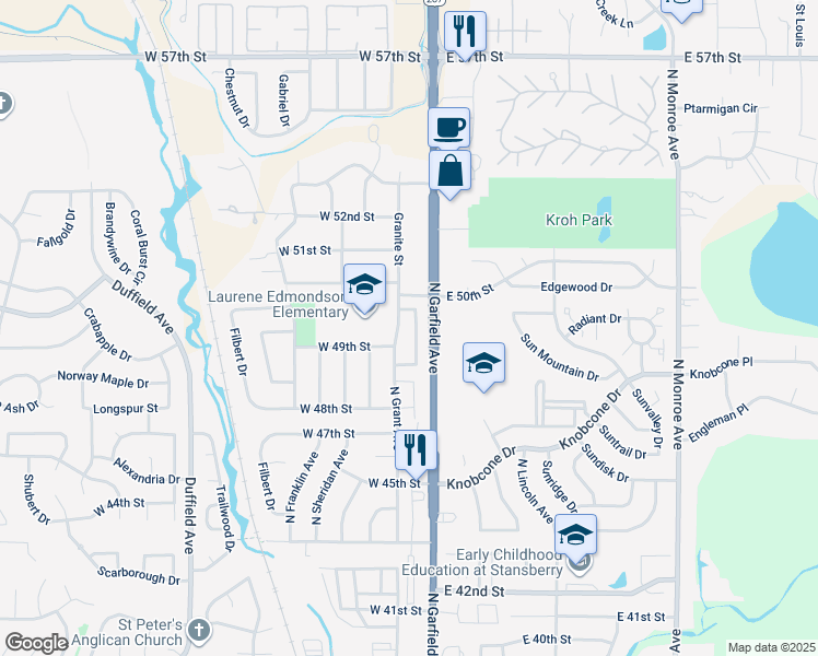 map of restaurants, bars, coffee shops, grocery stores, and more near 4933 Basswood Drive in Loveland
