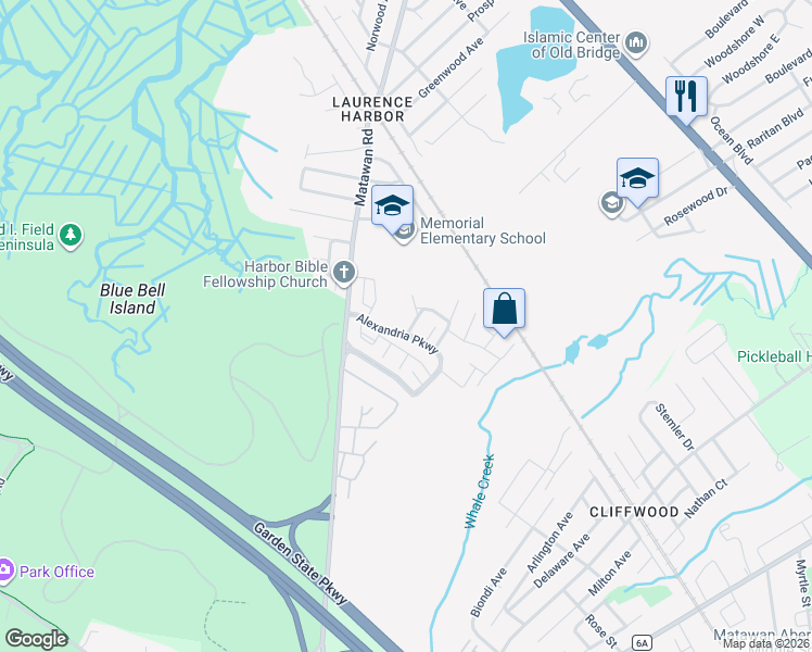 map of restaurants, bars, coffee shops, grocery stores, and more near 29 Catherine Court in South Amboy