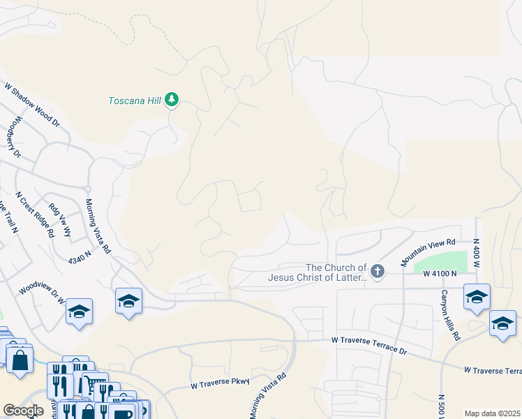 map of restaurants, bars, coffee shops, grocery stores, and more near 585 West Spring View Drive in Lehi