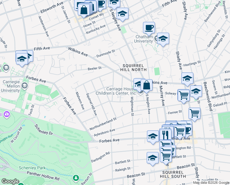 map of restaurants, bars, coffee shops, grocery stores, and more near 1323 Murdoch Road in Pittsburgh