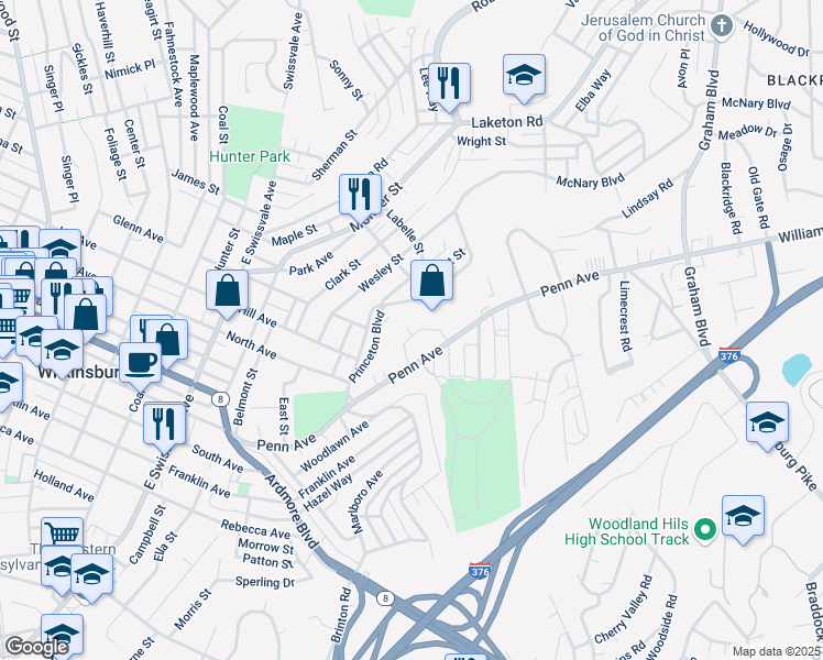 map of restaurants, bars, coffee shops, grocery stores, and more near 1519 Marion Avenue in Pittsburgh