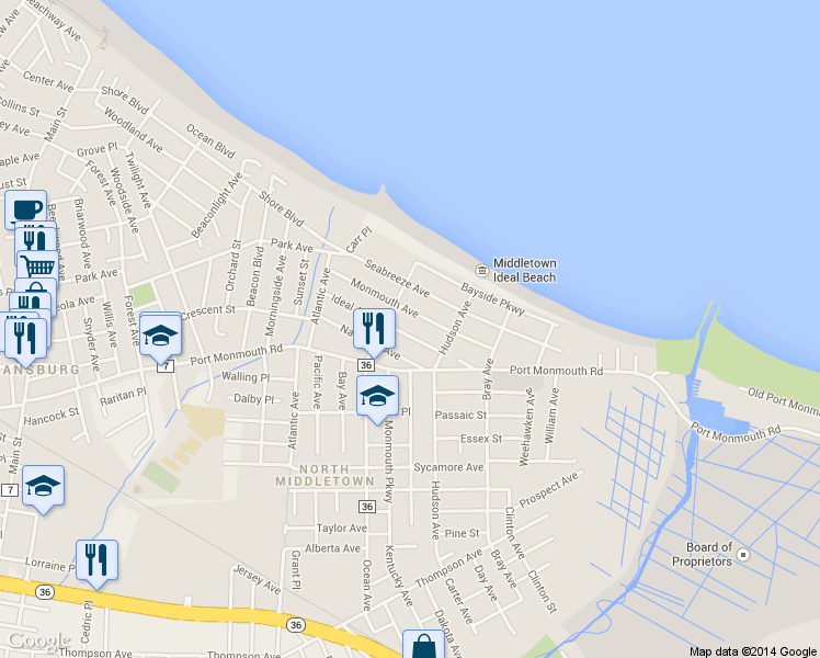 map of restaurants, bars, coffee shops, grocery stores, and more near 57 Ideal Avenue in North Middletown