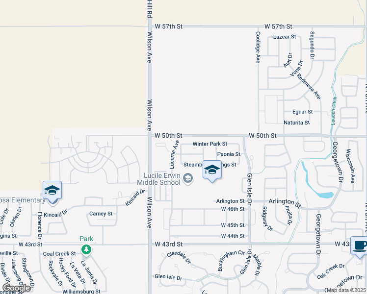 map of restaurants, bars, coffee shops, grocery stores, and more near 2580 Winter Park Street in Loveland