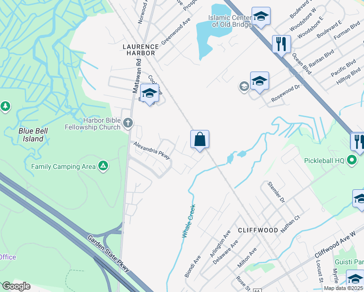 map of restaurants, bars, coffee shops, grocery stores, and more near 6 Rondell Lane in South Amboy