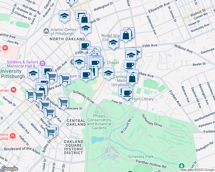 map of restaurants, bars, coffee shops, grocery stores, and more near 346 Hamerschlag Drive in Pittsburgh